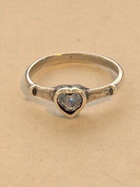 Vintage 925 Sterling Topaz Quartz Heart Ring Size 7